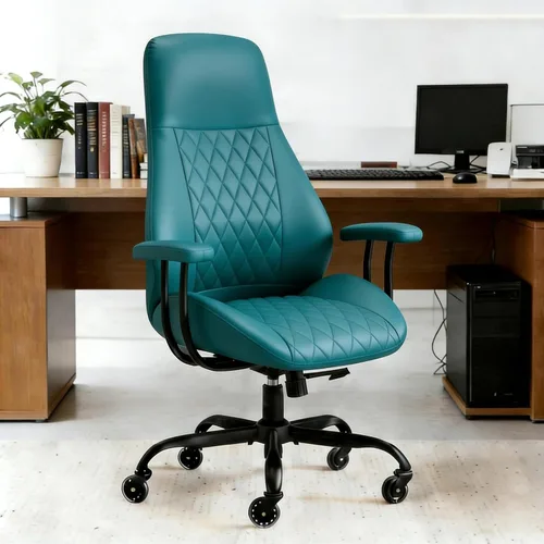 Miniatura 14 de Silla de oficina, silla ergonómica para computadora, silla de escritorio de cuero con soporte lumbar y ruedas de goma, silla ejecutiva de mediados