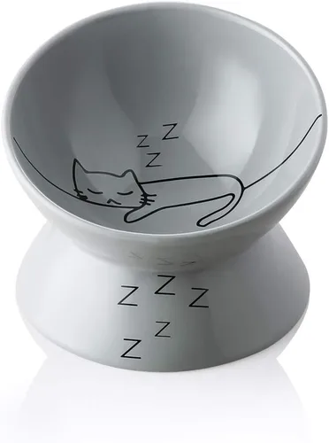 Sweejar Cuencos elevados de cerámica para gatos, platos inclinados para alimentos o agua, cuenco elevado de porcelana para proteger la columna Gris
