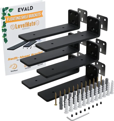 Miniatura 14 de EVALD Soportes flotantes para estantes Soportes ocultos de acero al carbono negro para tablero de 4 pulgadas (tamaño real de 3 1/4 pulgadas)