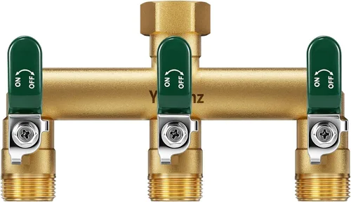 Miniatura 10 de Divisor de manguera de jardín de 3 vías, divisor de espiga de latón para exteriores, 3/4 pulgadas GHT 0.47" Full Flow Ball Valve, Shut-off Valves