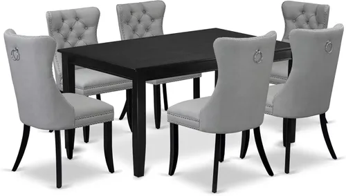 Miniatura 16 de East West Furniture DUDA7-BLK-12 - Juego de mesa y sillas de cocina de 7 piezas, consta de una mesa de comedor rectangular y 6 sillas Parson