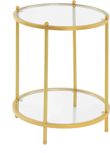 Miniatura 5 de Convenience Concepts Royal Crest - Mesa auxiliar redonda de cristal de 18 pulgadas, 2 niveles, moderna, contemporánea, con estante de almacenamiento
