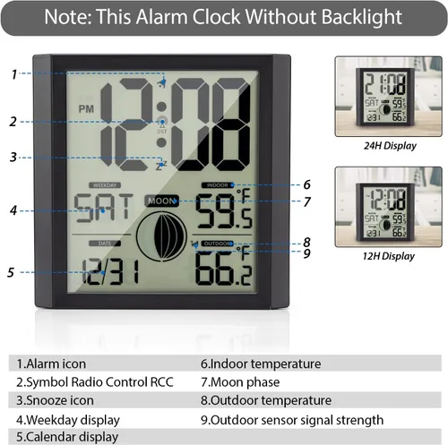 Miniatura 3 de Reloj de pared atómico con pantalla de números grandes para interiores y exteriores Wall Clock Battery Operated, Alarm