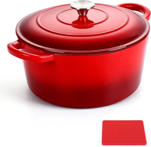 Miniatura 13 de LIANYU Horno holandés de hierro fundido esmaltado con tapa, olla redonda resistente de 6 cuartos de galón con salvamanteles de silicona, utensilios
