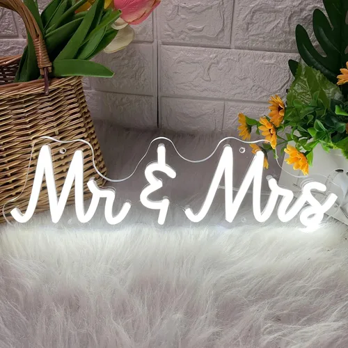 Miniatura 2 de Señal de neón de Mr & Mrs para boda, fiesta, decoración del hogar, funciona con USB, 15.7 x 4.5 pulgadas, letreros de luz LED para dormitorio