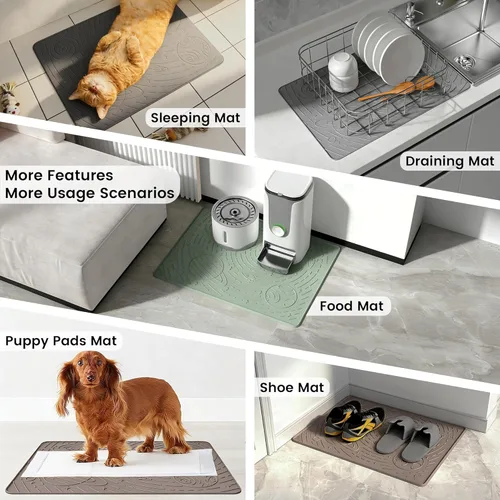 Miniatura 6 de OHMO Tapete de arena para gatos mediano de 23.6 x 15.7 pulgadas, goma de silicona beige, control de dispersión para caja de arena para gatitos