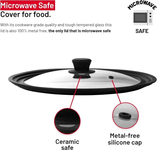 Miniatura 9 de Bezrat Tapas universales para ollas, sartenes y sartenes – Paquete de 2 cubiertas resistentes al calor de vidrio templado con borde de silicona – Se