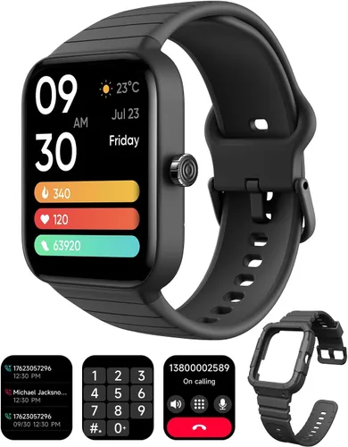 SKG Reloj de seguimiento de actividad física de 1.8 pulgadas para hombres y mujeres con 2 bandas, reloj inteligente integrado con Alexa para Android