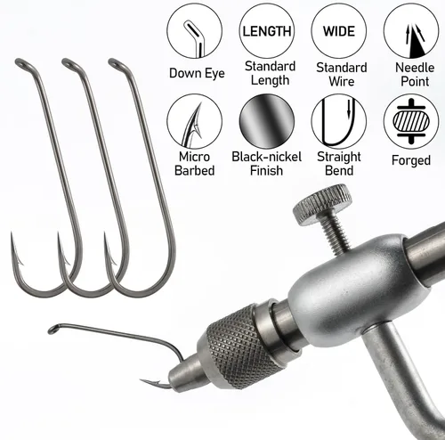 Miniatura 2 de Dr.Fish Paquete de 100 ganchos secos para moscas de acero de alto carbono, níquel negro, accesorios para atar moscas, trucha, salmón, anzuelos