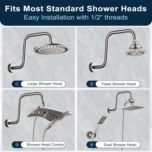 Miniatura 5 de BRIGHT SHOWERS Brazo de extensión de cabezal de ducha de 33 cm con brida en forma de "S" elevador de alto alcance, brazo largo de tubo de ducha