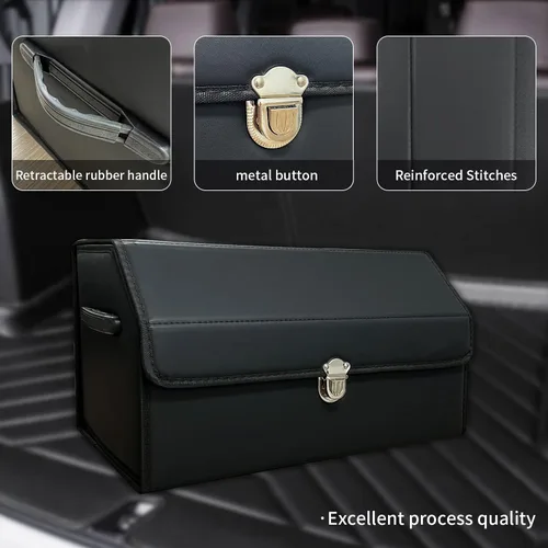 Miniatura 3 de Organizador de maletero Wuatow para coche, organizador de maletero para SUV y sedán, con tapa, multifuncional, caja de almacenamiento de carga Negro