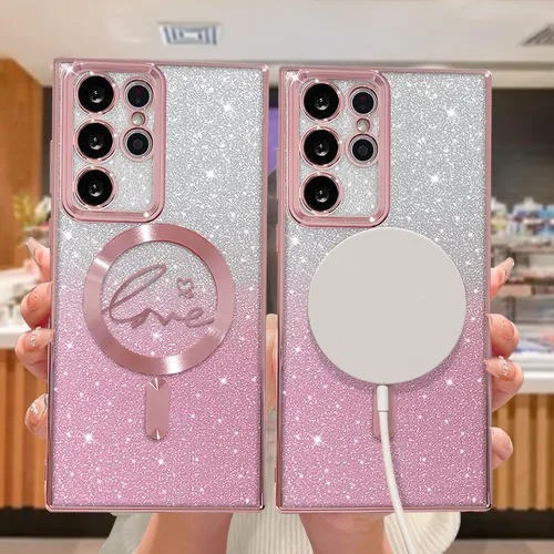 Miniatura 209 de ZONRW - Funda para Samsung Galaxy S22 Ultra magnética, para mujeres y niñas, cubierta trasera suave, lujosa, con corazón de amor, bling, degradado