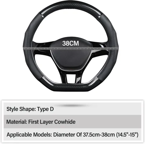 Miniatura 7 de Ergocar Funda para Volante de Coche Antideslizante Protector de Volante Deportivo en Forma de D de Fibra de Carbono y Primera Capa de Cuero de Vaca