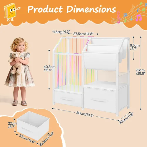 Miniatura 3 de HOOBRO Estantería para niños y organizador de almacenamiento de juguetes, almacenamiento de animales de peluche con estantería con eslinga y cajones