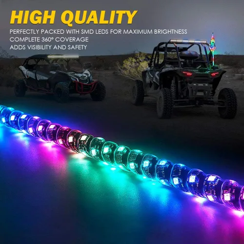 Miniatura 8 de Xprite Luces LED de Látigo Espiral de 91 cm RGB, Luces de Látigo Bailarinas de 360° con Cambio de Colores con Control Remoto y Bandera para Jeep