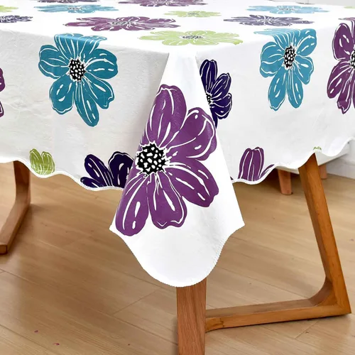Miniatura 10 de Mantel floral de manzanilla rosa resistente al agua, rectangular, con parte trasera de franela, mantel de plástico de vinilo con flores rojas