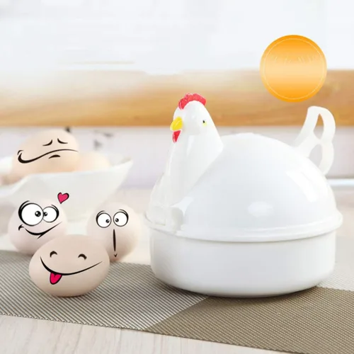 Miniatura 6 de Caldera de huevos para microondas, 4 capacidades escalfadoras de huevos, olla de huevo con forma de pollo, vaporera para desayuno en microondas