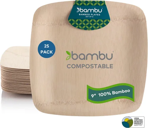 Bambu Platos cuadrados de bambú de 9 pulgadas, paquete de 25