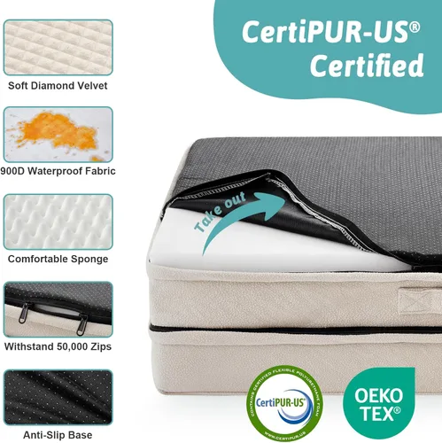 Miniatura 5 de COZY KISS Cama ortopédica para perros de tamaño mediano y pequeño, cama de jaula para perros, cama en forma de L con parte inferior antideslizante