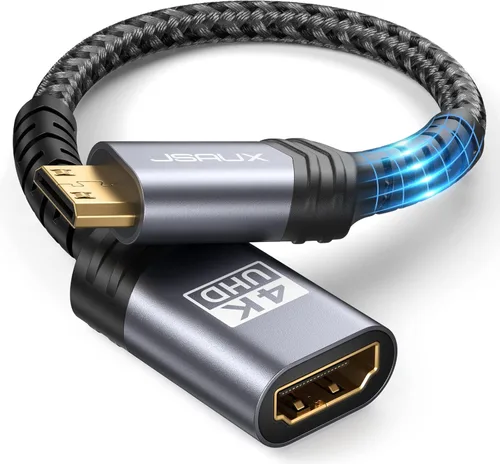 JSAUX Paquete de 2 adaptadores Mini HDMI a HDMI, cable Mini HDMI macho a HDMI hembra con 4K 60Hz HDR 3D 18Gbps, compatible con cámara, videocámara,