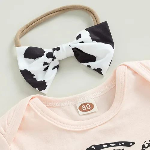 Miniatura 24 de fhutpw Conjunto de camiseta de manga corta con estampado de vaca y pantalones acampanados de dibujos animados para niñas