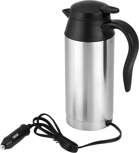 Acouto Hervidor eléctrico de acero inoxidable para coche, 25.4 fl oz, 12 V, calentador de cigarrillos, calentador de agua portátil para té