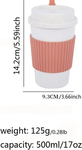 Miniatura 2 de Taza de café sellada con paja de trigo, taza de plástico portátil creativa, taza de alimentos de alto valor que acompaña a beber 16.9 fl oz/17 oz