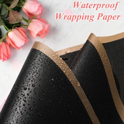 Miniatura 3 de RowinsyDD 20 hojas de papel de regalo de flores negras, papel de embalaje impermeable para ramos de flores, embalaje de regalo de 22.8 x 22.8