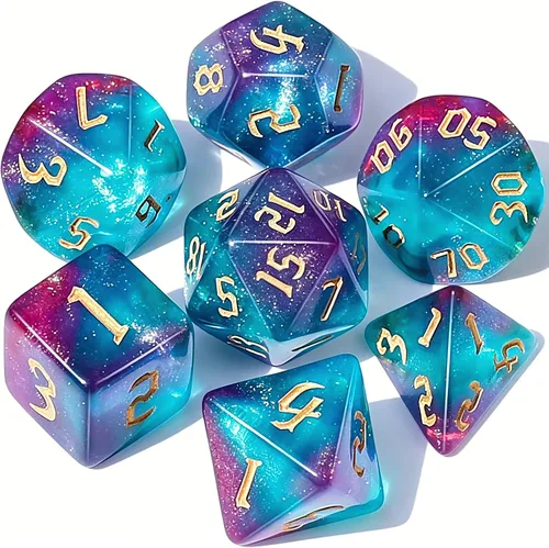 Miniatura 14 de CiaraQ DND Juego de Dados Poliédricos para Dungeons and Dragons RPG MTG Juegos de Mesa de Rol - con 1 Bolsa de Dados (Aguamarina + Brillantina)