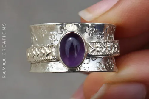 Miniatura 5 de Amethyst Spinner Ring Anxiety Silver Spinner Ring Fidget Spinner Ring For Women Handmade Spinner Ring Sterling Silver 925