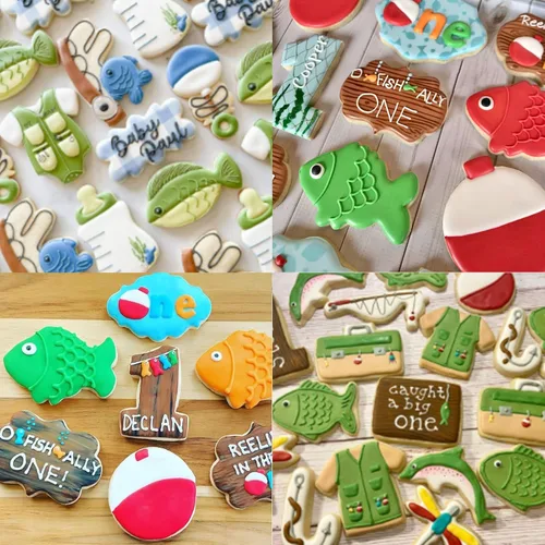 Miniatura 4 de Juego de 7 piezas de cortador de galletas de pesca Gone, de acero inoxidable, camiseta deportiva Fis de bastón de caramelo, moldes de galletas