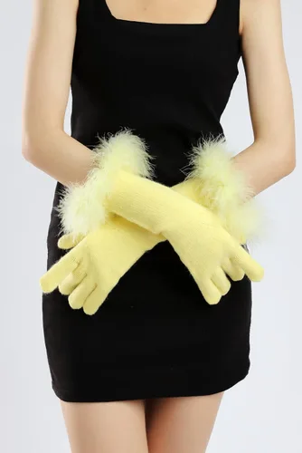 Miniatura 2 de Sahabowi Guantes de cuero para clima frío Manopla de lana cálida de invierno para mujeres