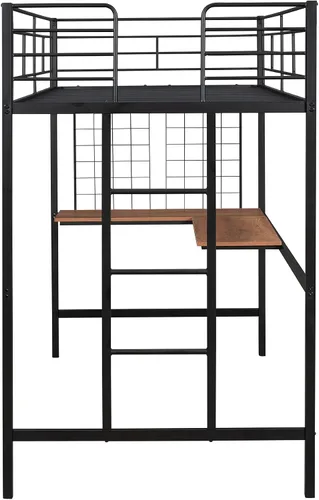 Miniatura 8 de SOFTSEA Cama tipo loft de metal doble con escritorio y rejilla de metal, marco de cama de acero de estilo industrial para niños y adolescentes