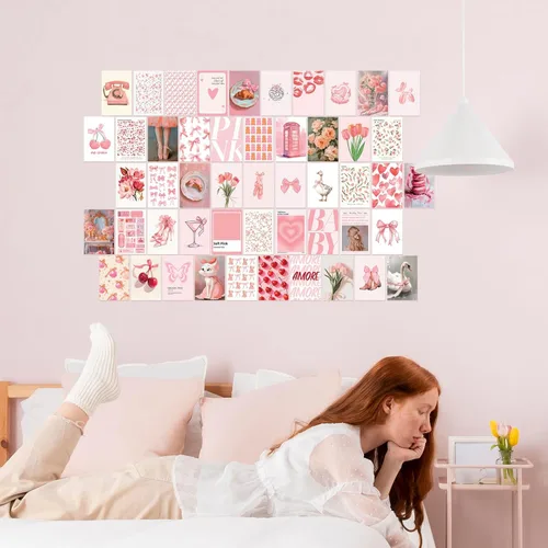 Miniatura 3 de Uniro Estética de decoración de habitación de coqueta, 50 piezas de decoración de pared de coqueta rosa, pósteres de coqueta, decoración estética