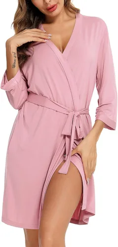 Miniatura 2 de Anjue Bata para mujer, kimono, bata corta de bambú, suave, ropa de dormir para mujer, tallas S-XXL