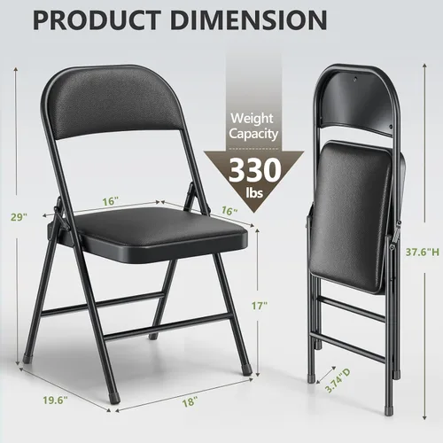 Miniatura 3 de Paquete de 2 sillas plegables, sillas plegables acolchadas de piel sintética para exteriores e interiores, asiento comercial de metal plegable