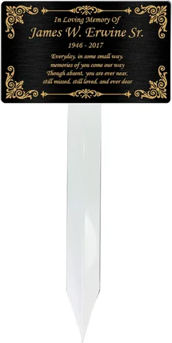 Miniatura 6 de Estaca de Placa Conmemorativa Personalizada, Marcador de Tumba, Placa de Recuerdo, Exterior, Interior, Placa Conmemorativa (Negro/Plateado)