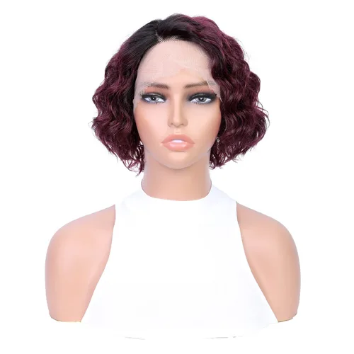Miniatura 9 de WIGER Pelucas de cabello humano corto rizado, estilo Bob, peluca de cabello castaño corto rizado con encaje frontal para mujeres negras, 8 pulgadas