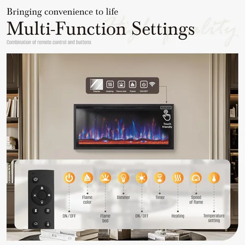 Miniatura 5 de Sophia & William Chimenea eléctrica de 42 pulgadas montada en la pared, calentador de chimenea con control remoto, bisel ultra estrecho para sala