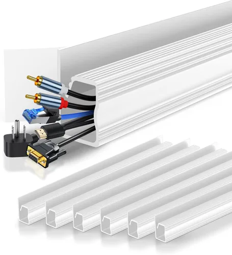 Paquete de 6 organizadores de cables debajo del escritorio, canal en J abierto, bandeja organizadora de cables para escritorio, organizador de Blanco