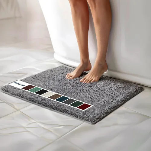 Muddy Mat Alfombras de Baño de Chenilla de Microfibra de Secado Rápido Antideslizantes Lavables, Extra Gruesas, Suaves y Altamente Absorbentes Gris