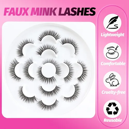 Miniatura 111 de Veleasha Pestañas postizas de manga puntiagudas, 100% hechas a mano, aspecto natural, pestañas postizas ligeras con banda transparente suave