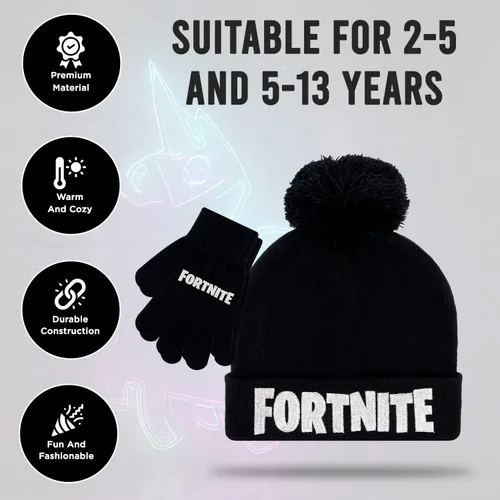 Miniatura 3 de FORTNITE Conjunto de 2 piezas de gorro de invierno y guantes de nieve para niños