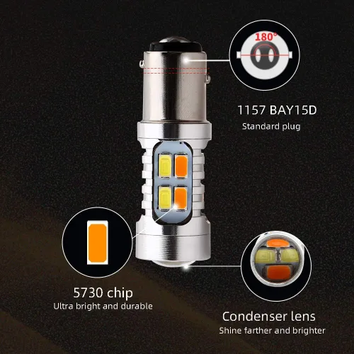 Miniatura 7 de GLL 1157 BAY15D 5730 20 SMD - Bombillas de luz led de direccional, conmutador color ámbar / blanco 3.8W 12V, led muy brillante 600 lúmenes