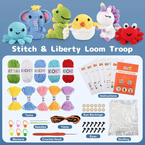 Miniatura 4 de MINGOMINGO Kit de ganchillo para principiantes y niños, 6 animales amigurumi, juego de regalo de manualidades para el día de la madre, tutoriales