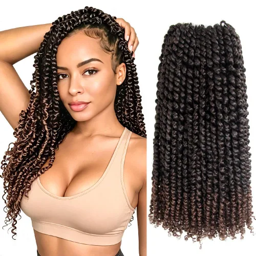 Miniatura 18 de Pelo Passion Twist de 8 pulgadas, trenzas de ganchillo pretrenzadas, paquetes de 8 paquetes (1B/negro natural)