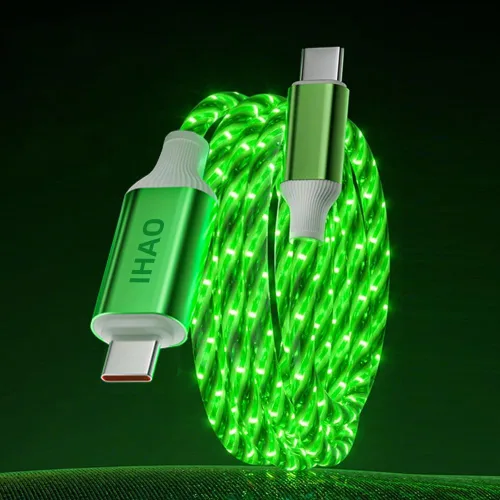 Miniatura 18 de IHAO Cable de carga multipuerto, 3 combinaciones en un cable USB A a USB C/Micro USB PD, cable de carga rápida iluminado LED que fluye compatible