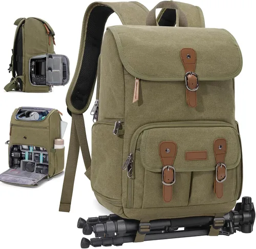 RAINSMORE Mochila para cámara DSLR/SLR Bolsa de cámara para fotógrafos Estuche de cámara profesional, Verde militar