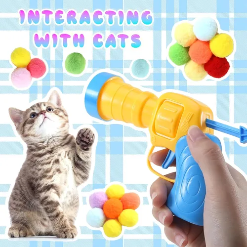Miniatura 3 de Lanzador de Juguete de Pelota para Gatos de 21 Piezas - Incluye 20 Pelotas de Felpa Coloridas para Gatos y Emocionante Conjunto de Lanzador