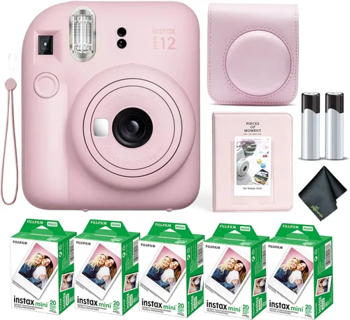 Miniatura 24 de Cámara instantánea Fujifilm Instax Mini 12 en color rosa floreciente, paquete de película Fuji Instax Mini (20 hojas) + estuche de transporte